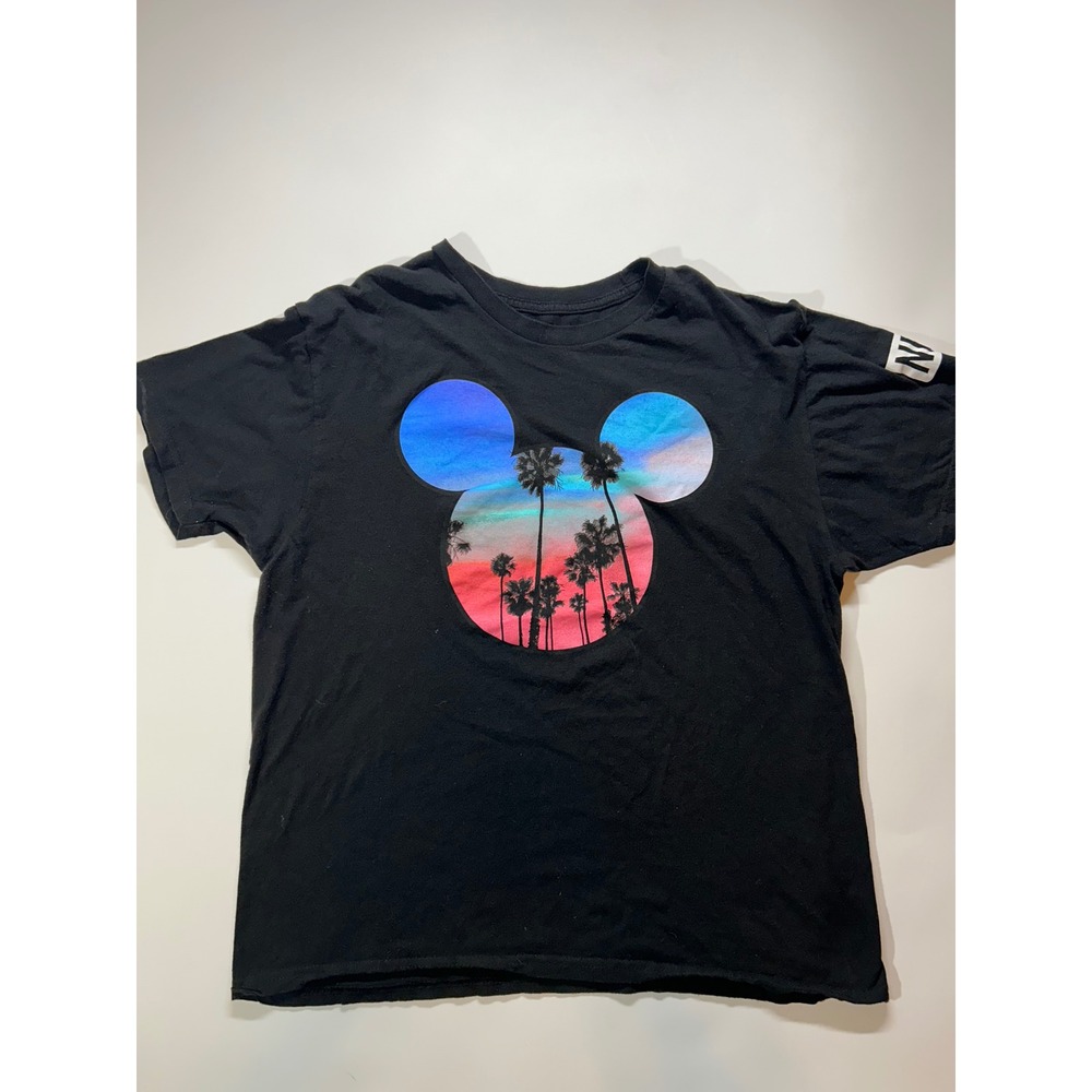 Disney x NEFF T-Shirt Men's Large Black Mickey Mouse Palm Tree Sunset Graphic